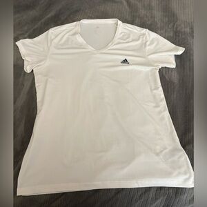 Adidas White V-Neck Athletic Tee | Women's Size: Large